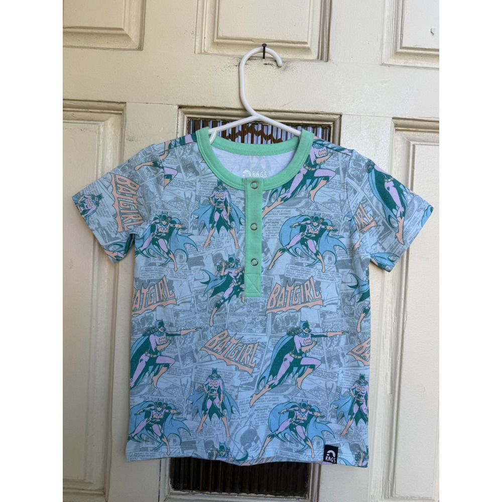 RAGS Kids Batgirl DC Comics Henley Short Sleeve Shirt Blue Green Size 2T